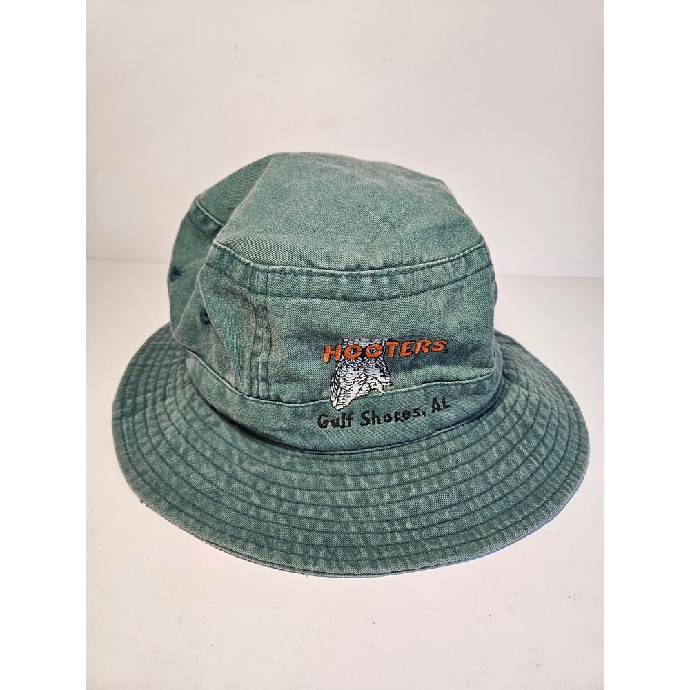 Vintage Adams Hooters‎ Bucket Hat Gulf Shores AL Teal Green Cotton Large